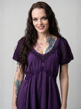 Pyramid Collection ✦ Purple Embroidered Fairycore Dress ✦ Sharkbite Hem Rayon S